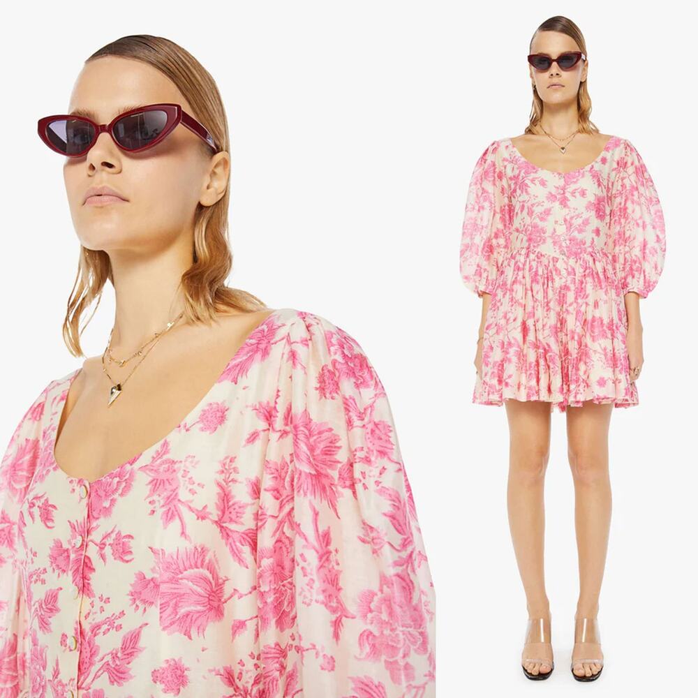 ALIX OF BOHEMIA Ellah Floral Cotton Silk Mini Dress Pink Baroque Size S